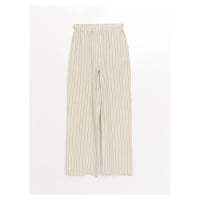 LC Waikiki Elastic Waist Striped Linen Blended Women's Trousers