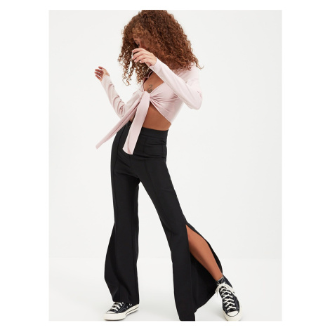 Černé dámské flared fit kalhoty s rozparkem Trendyol