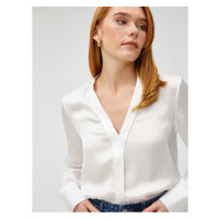 Koton V-Neck Blouse with Piping Detailed Long Sleeves