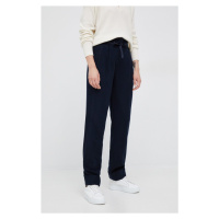 Vlněné kalhoty Emporio Armani dámské, tmavomodrá barva, jednoduché, high waist