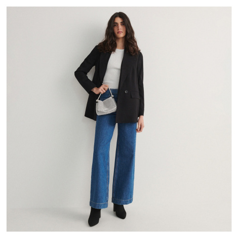 Reserved - Džíny wide leg s opaskem - Tmavomodrá