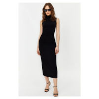 Trendyol Black Zero Sleeve Draped Bodycone/Fitted Maxi Flexible Knitted Maxi Pencil Dress