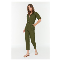 Trendyol Khaki Belted Woven Zipper Detailed Maxi Jumpsuit