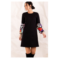 armonika Women's Black Geometric Patterned Balloon Sleeve Dress