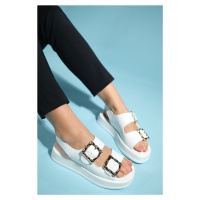 LuviShoes SLOPE White Double-Strapped Women's Flat Sandals