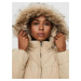 Béžová dámská prošívaná zimní bunda s kapucí a umělým kožíškem VERO MODA Mollie