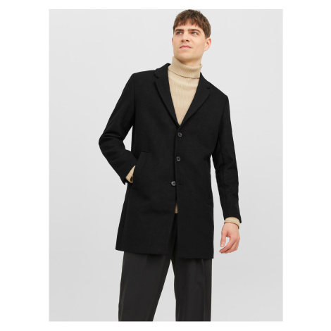 Černý pánský kabát s příměsí vlny Jack & Jones Morrison