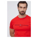 Bavlněné tričko Tommy Hilfiger červená barva, s aplikací, MW0MW11797