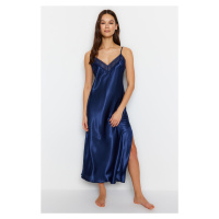 Trendyol Indigo Lace and Slit Detailed Rope Strap Satin Woven Nightdress