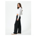 Koton Wide Leg Trousers Laced Waist Pocket Detailed