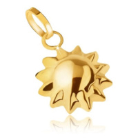 Zlatý přívěsek 585, trojrozměrné blyštivé sluníčko, špičaté paprsky