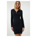 Happiness İstanbul Women's Black Zipper High Neck Ribbed Knitted Dress