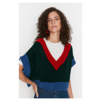 Trendyol Green Crop Soft Textured Color Block Knitwear Sweater