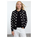 Trendyol Black Crew Neck Heart Detailed Knitwear Cardigan