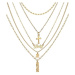 Camerazar Dlouhý náhrdelník s více zlatými kříži, bižuterní kov, délka 57 cm + 5 cm prodloužení
