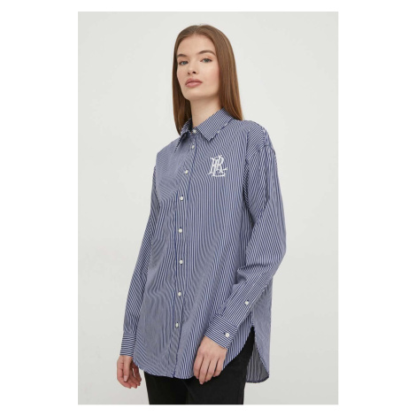 Bavlněná košile Lauren Ralph Lauren tmavomodrá barva, regular, s klasickým límcem