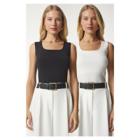 Happiness İstanbul Women's Black Ecru Sleeveless 2-Pack Sandy Blouse