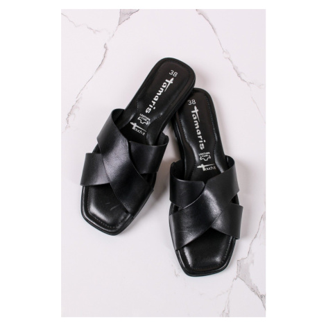 Černé kožené nízké pantofle 1-27104 Tamaris | Modio.cz