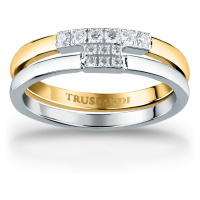 Trussardi Krásný bicolor prsten z oceli se zirkony T-Logo TJAXC41
