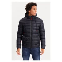 River Club Men's Navy Blue Thick Lined Water And Windproof Hooded Winter Puffer Coat