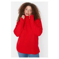 Trendyol Curve Red Turtleneck Off Shoulder Knitwear Sweater