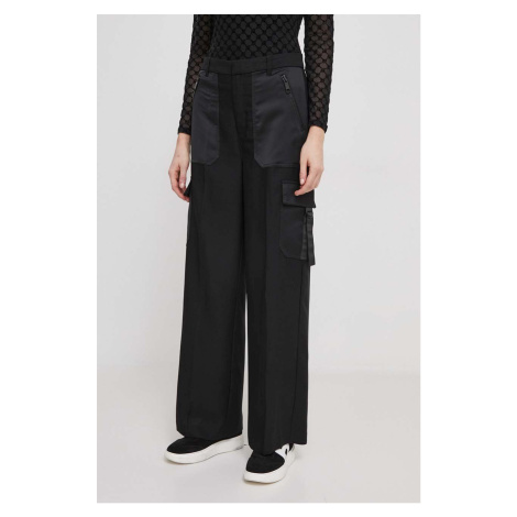 Kalhoty Dkny dámské, černá barva, široké, high waist, P3JKNV51