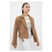 Trendyol Mink Fitted Pattern Knitted Cashmere Biker Thin Jacket Coat