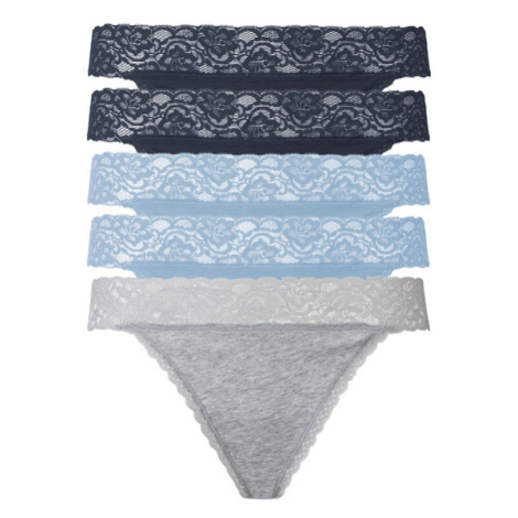 esmara® Dámské krajkové kalhotky, 5 kusů (šedá / námořnická modrá / modrá)