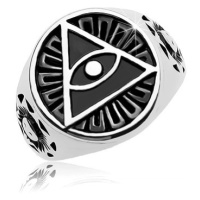 Prsten z oceli 316L, černý patinovaný kruh a trojúhelník s okem