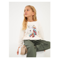 LC Waikiki Crew Neck Sequin Embroidered Plush Girls' Sweatshirt