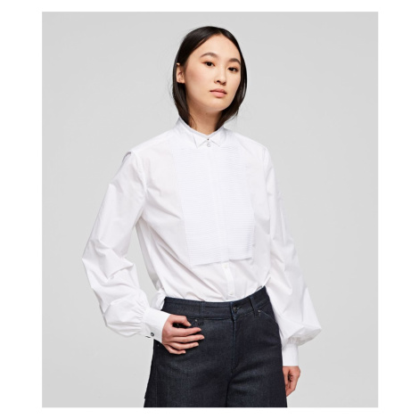 Košile Karl Lagerfeld Pleated Plastron Poplin Shirt - Bílá