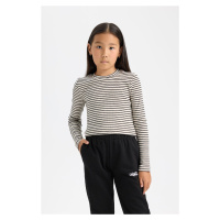 DEFACTO Girls Crop Polo Neck Striped Ribbed Camisole Long Sleeve T-Shirt