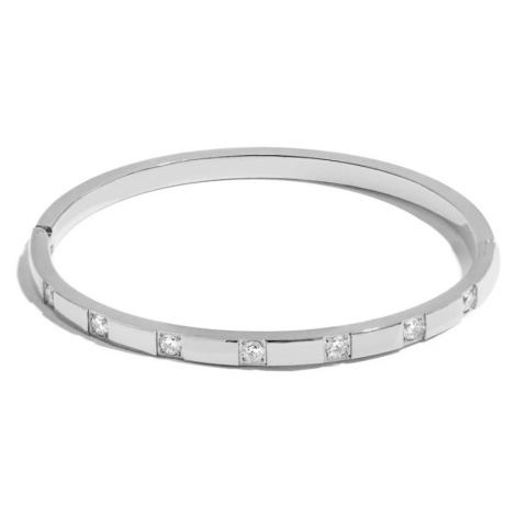 GRACE Jewellery Pevný bangles náramek se zirkony, chirurgická ocel BN-10-568A-2 Stříbrná GRACE Silver Jewellery