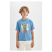 DEFACTO Boy Oversize Fit Wide Mold Crew Neck Printed Short Sleeve T-Shirt