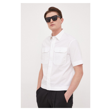Bavlněné tričko Emporio Armani bílá barva, relaxed, s klasickým límcem
