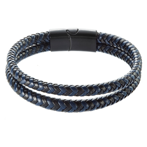 Evolution Group Náramek pánský s koženkovými pásky a sponou na magnet 43035.3 černý/modrý