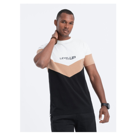 Hnědo-černé pánské tričko s nápisem Ombre Clothing