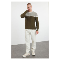 Trendyol Khaki Slim Crew Neck Color Blocked Knitwear Sweater