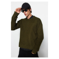 Trendyol Khaki Oversize Fit Wide Fit Crew Neck Textured Basic Knitwear Sweater