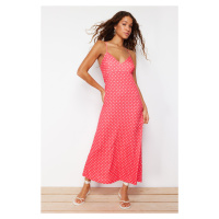 Trendyol Red Polka Dot A-Line/A-Line Form Back Detailed Flexible Knitted Maxi Dress