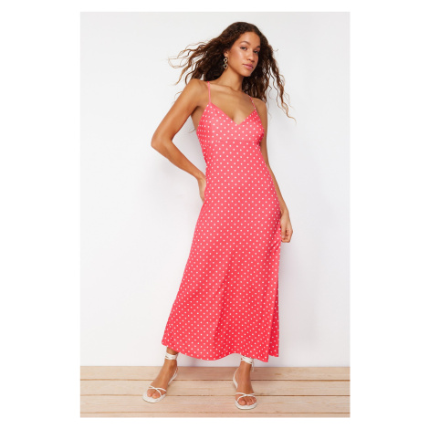 Trendyol Red Polka Dot A-line/Bell Form Flexible Knitted Maxi Dress with Back Detail