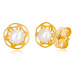 Puzetové náušnice ze 14K zlata - ornamentální vyřezávaný květ a perla