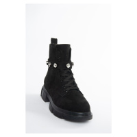 Fox Shoes Black Suede Women's Daily Boots With Stones