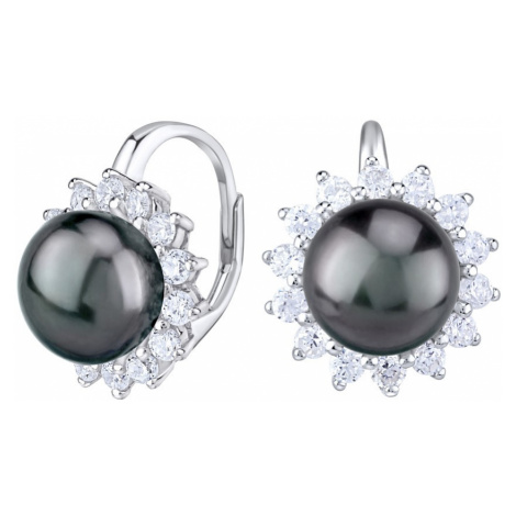Luxusní stříbrné náušnice s přírodní černou perlou