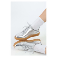 Shoeberry Women's Campues Silver Metallic Flat Sneakers