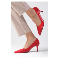 Mio Gusto Wendy Red Color Suede And Patent Leather Women's Heeled Shoes