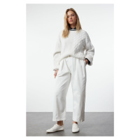 Trendyol White Elastic Waist High Waist Barrel Trousers