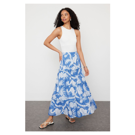 Trendyol Navy Blue Patterned Flared Maxi Length Woven Skirt