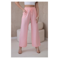 Viskózové široké kalhoty světle pudrově růžové