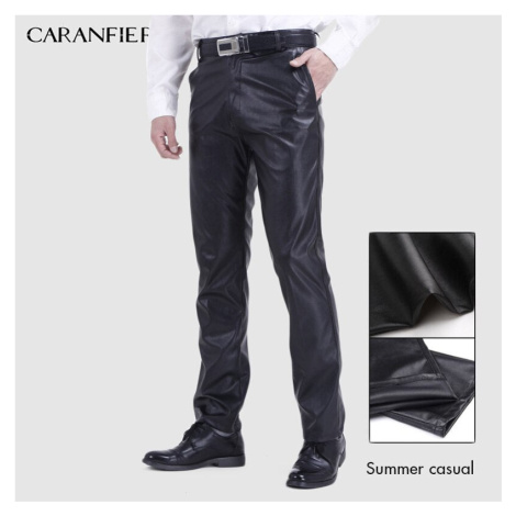 Elegantní pánské kalhoty slim business z eko kůže CARANFLER